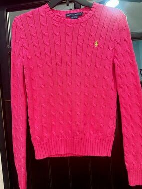 Ralph Lauren Hot Pink Cable Knit Crewneck Sweater